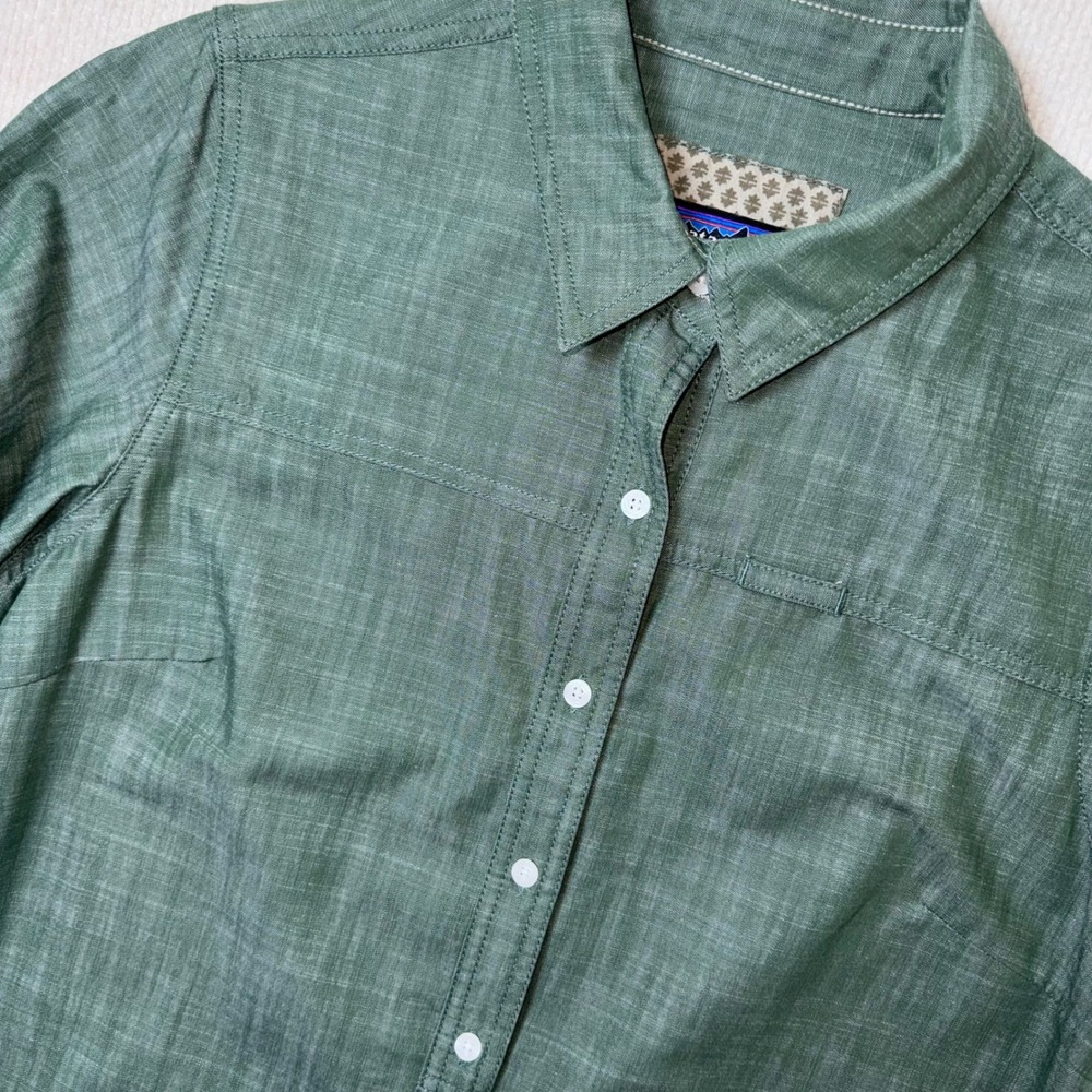 Patagonia Shirt Necessity Dress Womens 14 Green Organic Cotton Linen Tencel